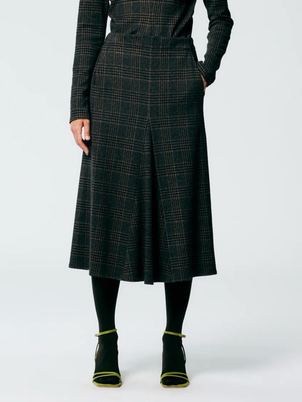 Tibi Lutz Knit Godet Midi plaid A-Line Midi Skirt